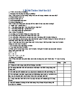 Đề thi học kì 1 môn Tin học Lớp 6 (Có đáp án)